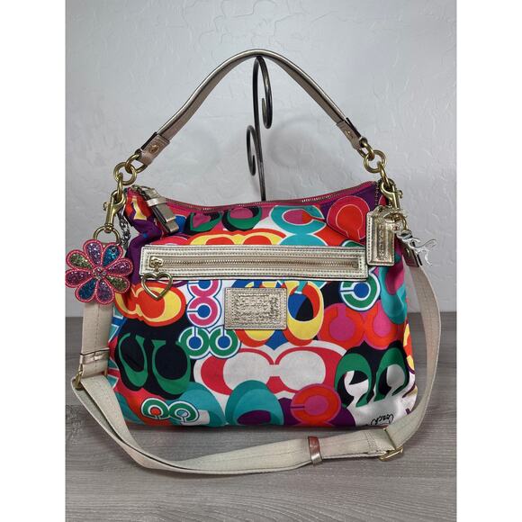 Vintage COACH Poppy Handbag Poppy Pop C Graffiti Satchel Y2K Crossbody Purse - Picture 1 of 11